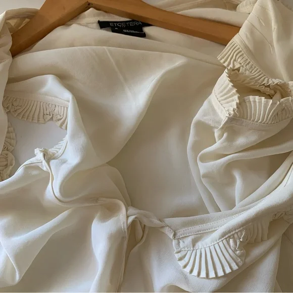 Etcetera Silk Ivory Cream V-Neck Wrap Blouse, 6 - Picture 12 of 14